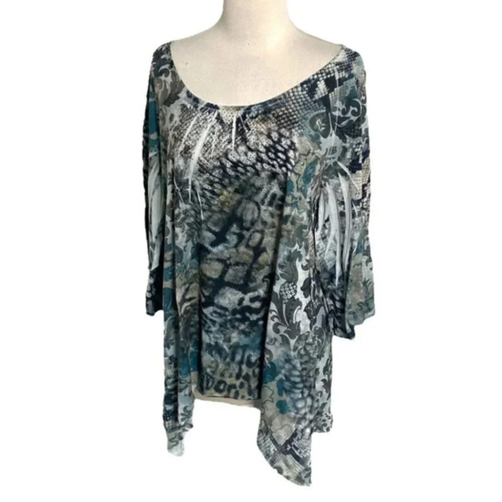 B.L.E.U. 1X black white green snakeskin + animalprint asymmetric top